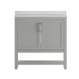 Vega 36 Inch Bathroom Vanity with Sink Combo, Storage Cabinet with Soft Close Doors and Open Shelf, Carrara Marble Finish Countertop, Gray/White