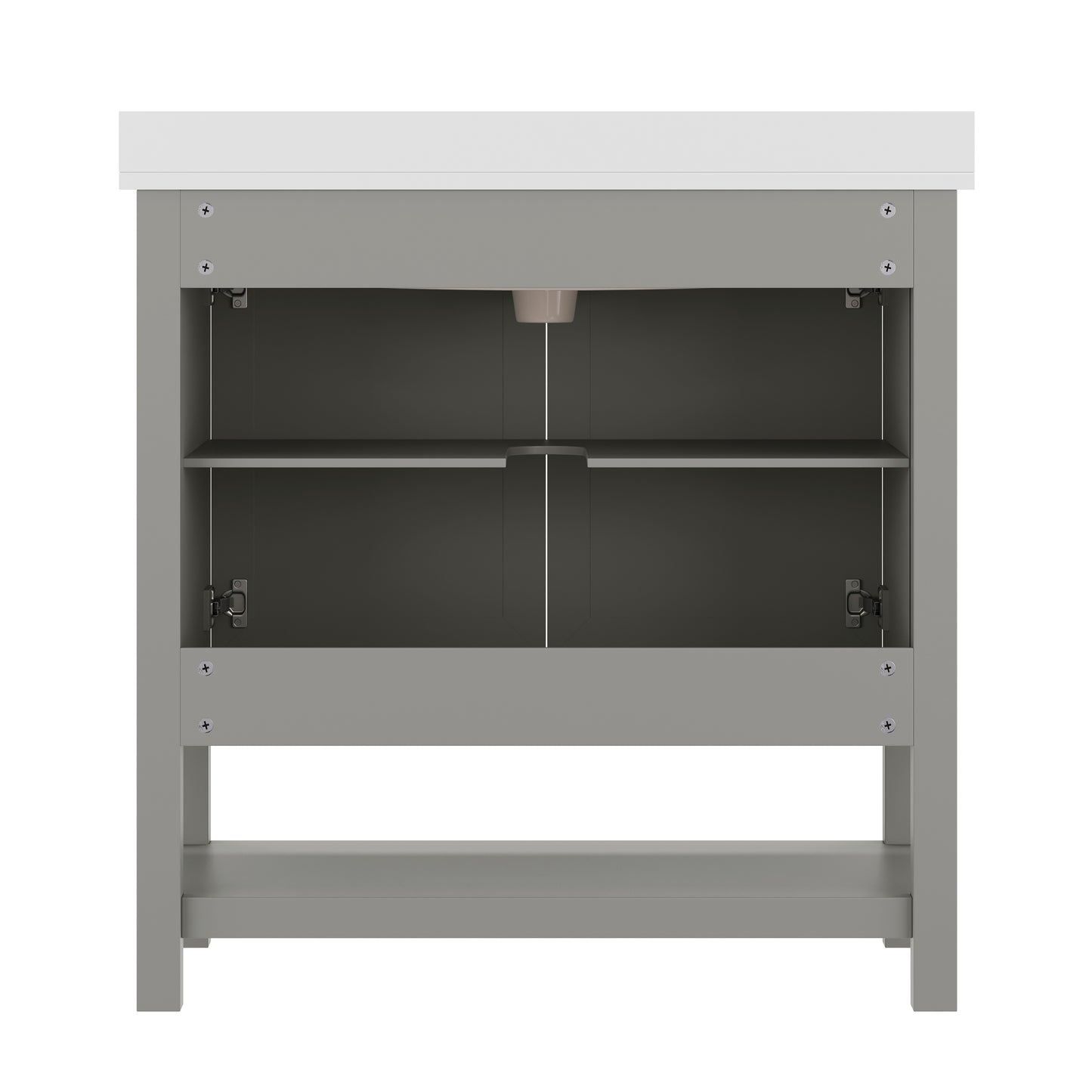 Vega 36" Bathroom Vanity with Sink, Storage Cabinet with Black Hardware, Soft Close Doors & Open Shelf, Carrara Marble Finish Countertop, Gray/White