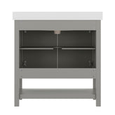 Vega 36" Bathroom Vanity with Sink, Storage Cabinet with Black Hardware, Soft Close Doors & Open Shelf, Carrara Marble Finish Countertop, Gray/White