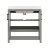 Vega 36" Bathroom Vanity with Sink, Storage Cabinet with Black Hardware, Soft Close Doors & Open Shelf, Carrara Marble Finish Countertop, Gray/White