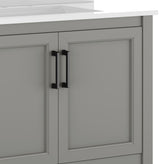Vega 36" Bathroom Vanity with Sink, Storage Cabinet with Black Hardware, Soft Close Doors & Open Shelf, Carrara Marble Finish Countertop, Gray/White