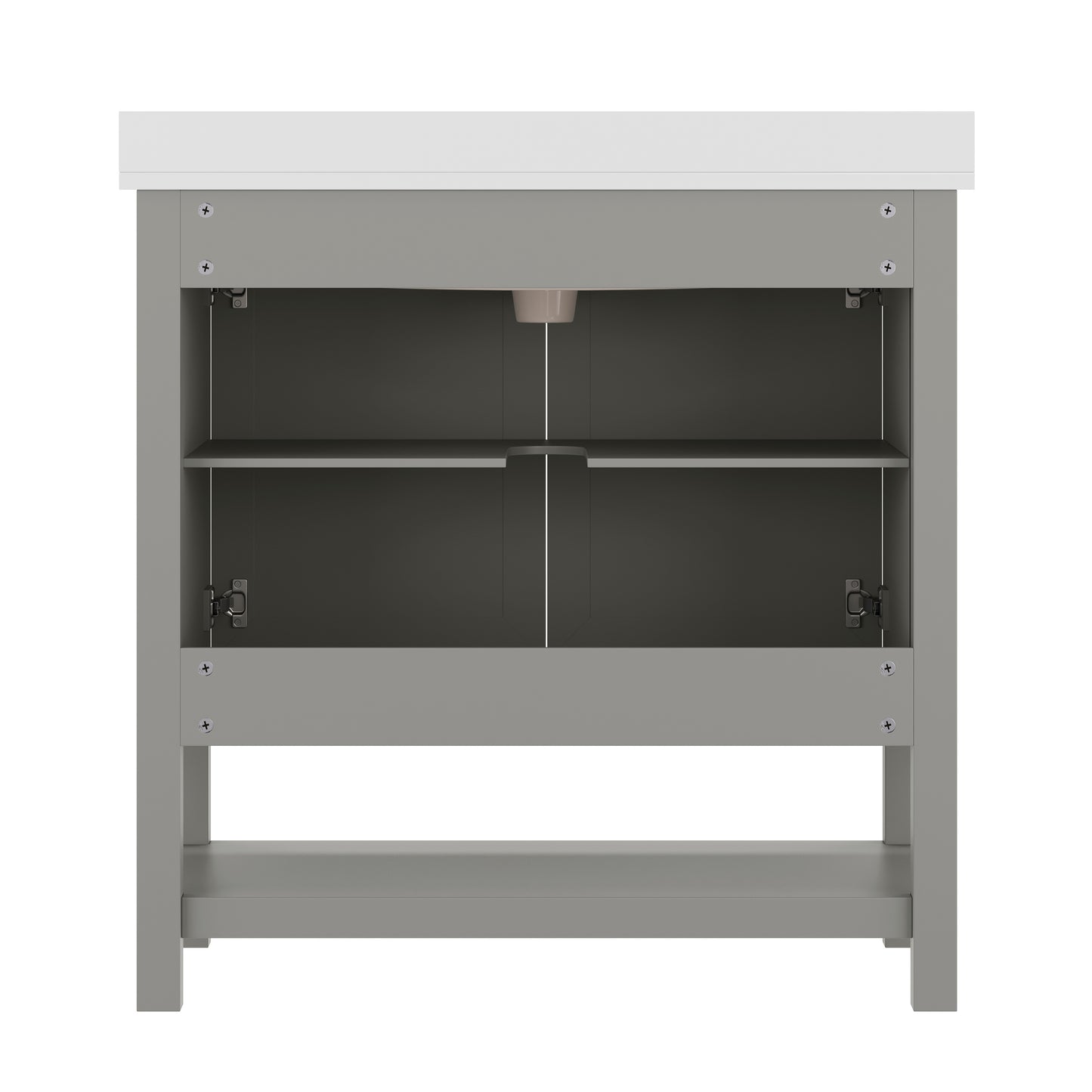 Vega 36" Bathroom Vanity with Sink, Storage Cabinet with Gold Hardware, Soft Close Doors & Open Shelf, Carrara Marble Finish Countertop, Gray/White