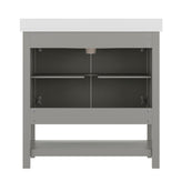 Vega 36" Bathroom Vanity with Sink, Storage Cabinet with Gold Hardware, Soft Close Doors & Open Shelf, Carrara Marble Finish Countertop, Gray/White