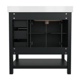Vega 36 Inch Bathroom Vanity with Sink, Storage Cabinet with Soft Close Doors, Open Shelf and 3 Drawers, Carrara Marble Finish Countertop, Black/Gold