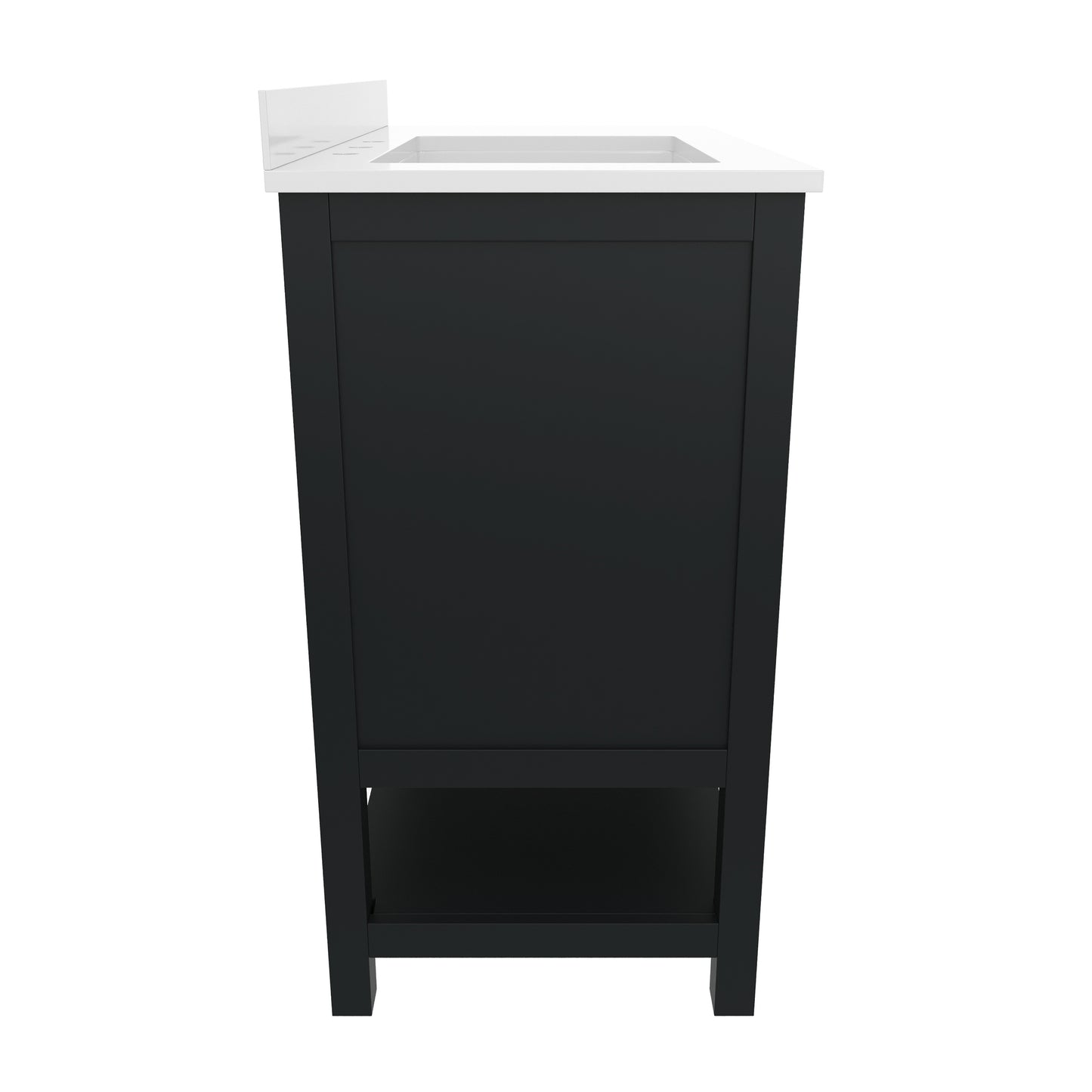 Vega 36 Inch Bathroom Vanity with Sink, Storage Cabinet with Soft Close Doors, Open Shelf and 3 Drawers, Carrara Marble Finish Countertop, Black/Gold