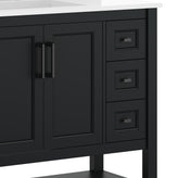Vega 36" Bathroom Vanity with Sink, Cabinet with Black Hardware, Soft Close Doors, Open Shelf & 3 Drawers, Carrara Marble Finish Counter, Black/White