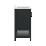 Vega 36" Bathroom Vanity with Sink, Cabinet with Black Hardware, Soft Close Doors, Open Shelf & 3 Drawers, Carrara Marble Finish Counter, Black/White