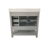 Vega 36 Inch Bathroom Vanity with Sink, Storage Cabinet with Soft Close Doors, Open Shelf and 3 Drawers, Carrara Marble Finish Countertop, Gray/White