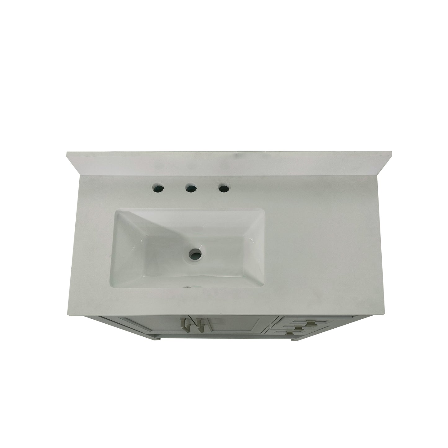 Vega 36 Inch Bathroom Vanity with Sink, Storage Cabinet with Soft Close Doors, Open Shelf and 3 Drawers, Carrara Marble Finish Countertop, Gray/White