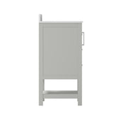 Vega 36 Inch Bathroom Vanity with Sink, Storage Cabinet with Soft Close Doors, Open Shelf and 3 Drawers, Carrara Marble Finish Countertop, Gray/White