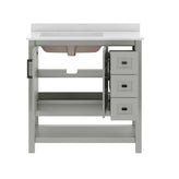 Vega 36" Bathroom Vanity with Sink, Cabinet with Black Hardware, Soft Close Doors, Open Shelf & 3 Drawers, Carrara Marble Finish Counter, Gray/White