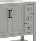Vega 36" Bathroom Vanity with Sink, Cabinet with Black Hardware, Soft Close Doors, Open Shelf & 3 Drawers, Carrara Marble Finish Counter, Gray/White