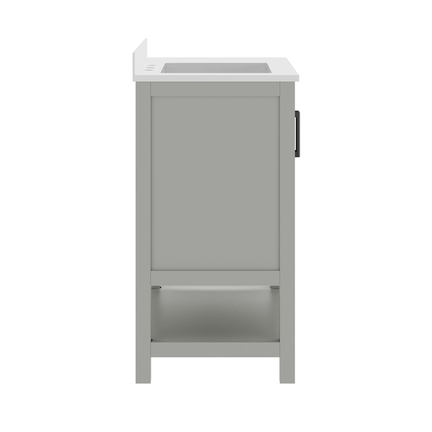 Vega 36" Bathroom Vanity with Sink, Cabinet with Black Hardware, Soft Close Doors, Open Shelf & 3 Drawers, Carrara Marble Finish Counter, Gray/White