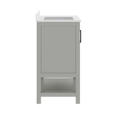Vega 36" Bathroom Vanity with Sink, Cabinet with Black Hardware, Soft Close Doors, Open Shelf & 3 Drawers, Carrara Marble Finish Counter, Gray/White