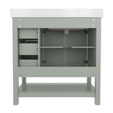 Vega 36 Inch Bathroom Vanity with Sink, Storage Cabinet with Soft Close Doors, Open Shelf and 3 Drawers, Carrara Marble Finish Countertop, Sage