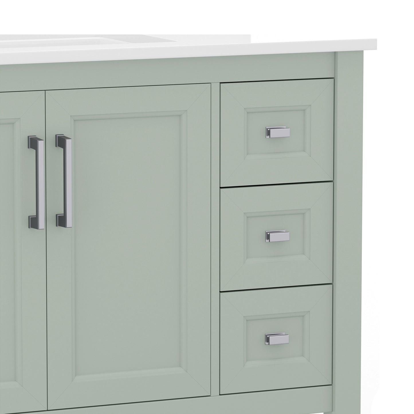 Vega 36 Inch Bathroom Vanity with Sink, Storage Cabinet with Soft Close Doors, Open Shelf and 3 Drawers, Carrara Marble Finish Countertop, Sage