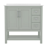 Vega 36 Inch Bathroom Vanity with Sink, Storage Cabinet with Soft Close Doors, Open Shelf and 3 Drawers, Carrara Marble Finish Countertop, Sage