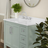 Vega 36 Inch Bathroom Vanity with Sink, Storage Cabinet with Soft Close Doors, Open Shelf and 3 Drawers, Carrara Marble Finish Countertop, Sage
