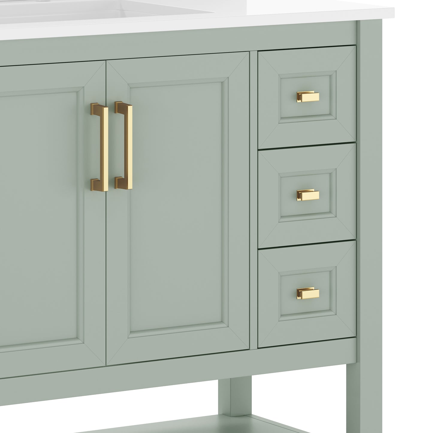 Vega 36" Bathroom Vanity with Sink, Cabinet with Gold Hardware, Soft Close Doors, Open Shelf & 3 Drawers, Carrara Marble Finish Counter, Sage/White