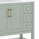 Vega 36" Bathroom Vanity with Sink, Cabinet with Gold Hardware, Soft Close Doors, Open Shelf & 3 Drawers, Carrara Marble Finish Counter, Sage/White