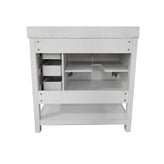 Vega 36 Inch Bathroom Vanity with Sink, Storage Cabinet with Soft Close Doors, Open Shelf and 3 Drawers, Carrara Marble Finish Countertop, White/White