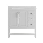 Vega 36 Inch Bathroom Vanity with Sink, Storage Cabinet with Soft Close Doors, Open Shelf and 3 Drawers, Carrara Marble Finish Countertop, White/White