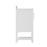 Vega 36 Inch Bathroom Vanity with Sink, Storage Cabinet with Soft Close Doors, Open Shelf and 3 Drawers, Carrara Marble Finish Countertop, White/White