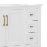 Vega 36 Inch Bathroom Vanity with Sink, Storage Cabinet with Soft Close Doors, Open Shelf and 3 Drawers, Carrara Marble Finish Countertop, White/Gold