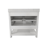 Vega 36 Inch Bathroom Vanity with Sink Combo, Storage Cabinet with Soft Close Doors and Open Shelf, Carrara Marble Finish Countertop, White/White