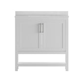 Vega 36 Inch Bathroom Vanity with Sink Combo, Storage Cabinet with Soft Close Doors and Open Shelf, Carrara Marble Finish Countertop, White/White