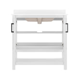 Vega 36" Bathroom Vanity with Sink, Storage Cabinet with Black Hardware, Soft Close Doors & Open Shelf, Carrara Marble Finish Countertop, White/White