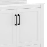 Vega 36" Bathroom Vanity with Sink, Storage Cabinet with Black Hardware, Soft Close Doors & Open Shelf, Carrara Marble Finish Countertop, White/White