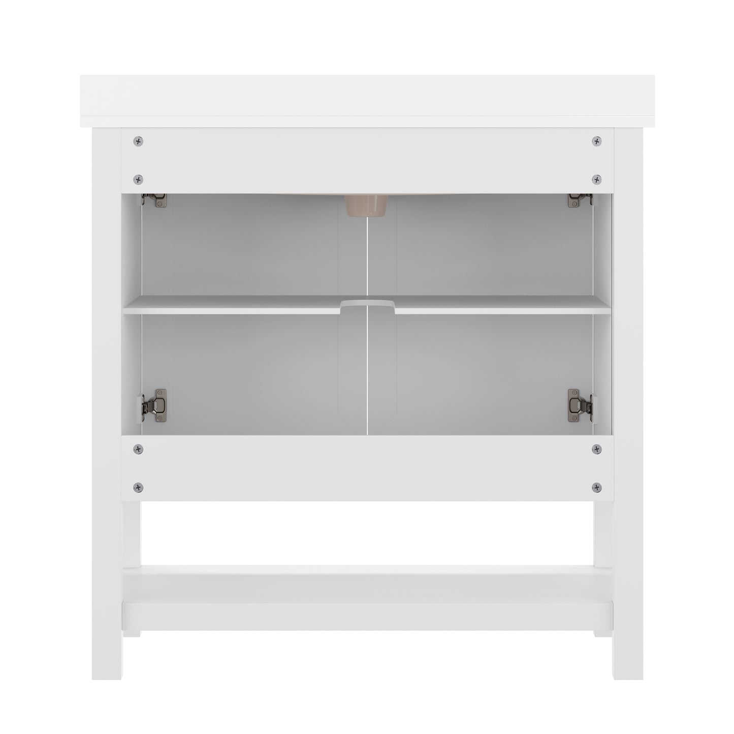 Vega 36" Bathroom Vanity with Sink, Storage Cabinet with Gold Hardware, Soft Close Doors & Open Shelf, Carrara Marble Finish Countertop, White/White