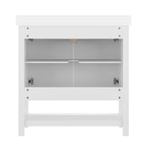 Vega 36" Bathroom Vanity with Sink, Storage Cabinet with Gold Hardware, Soft Close Doors & Open Shelf, Carrara Marble Finish Countertop, White/White