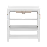 Vega 36" Bathroom Vanity with Sink, Storage Cabinet with Gold Hardware, Soft Close Doors & Open Shelf, Carrara Marble Finish Countertop, White/White