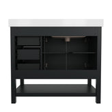 Vega 42 Inch Bathroom Vanity with Sink, Storage Cabinet with Soft Close Doors, Open Shelf and 3 Drawers, Carrara Marble Finish Countertop, Black