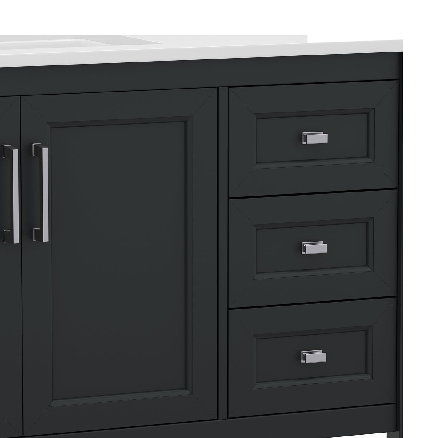 Vega 42 Inch Bathroom Vanity with Sink, Storage Cabinet with Soft Close Doors, Open Shelf and 3 Drawers, Carrara Marble Finish Countertop, Black