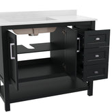 Vega 42 Inch Bathroom Vanity with Sink, Storage Cabinet with Soft Close Doors, Open Shelf and 3 Drawers, Carrara Marble Finish Countertop, Black