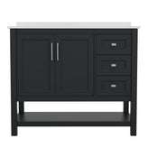 Vega 42 Inch Bathroom Vanity with Sink, Storage Cabinet with Soft Close Doors, Open Shelf and 3 Drawers, Carrara Marble Finish Countertop, Black