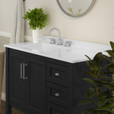Vega 42 Inch Bathroom Vanity with Sink, Storage Cabinet with Soft Close Doors, Open Shelf and 3 Drawers, Carrara Marble Finish Countertop, Black