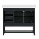 Vega 42" Bathroom Vanity with Sink, Cabinet with Black Hardware, Soft Close Doors, Open Shelf & 3 Drawers, Carrara Marble Finish Counter, Black/White