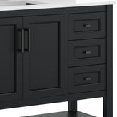 Vega 42" Bathroom Vanity with Sink, Cabinet with Black Hardware, Soft Close Doors, Open Shelf & 3 Drawers, Carrara Marble Finish Counter, Black/White