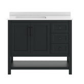 Vega 42" Bathroom Vanity with Sink, Cabinet with Black Hardware, Soft Close Doors, Open Shelf & 3 Drawers, Carrara Marble Finish Counter, Black/White