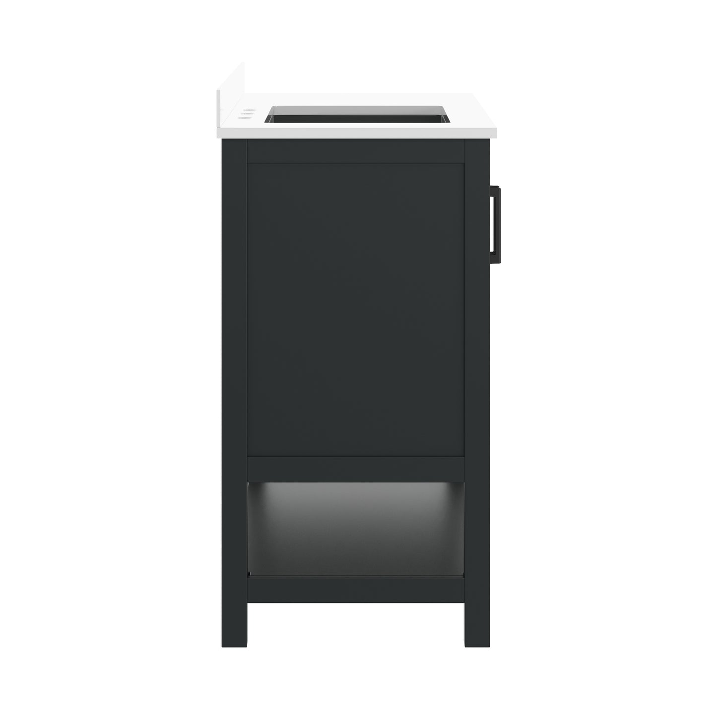 Vega 42" Bathroom Vanity with Sink, Cabinet with Black Hardware, Soft Close Doors, Open Shelf & 3 Drawers, Carrara Marble Finish Counter, Black/White