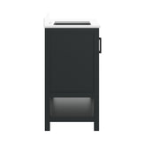 Vega 42" Bathroom Vanity with Sink, Cabinet with Black Hardware, Soft Close Doors, Open Shelf & 3 Drawers, Carrara Marble Finish Counter, Black/White