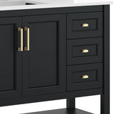 Vega 42" Bathroom Vanity with Sink, Cabinet with Gold Hardware, Soft Close Doors, Open Shelf & 3 Drawers, Carrara Marble Finish Counter, Black/White