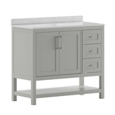 Vega 42 Inch Bathroom Vanity with Sink, Storage Cabinet with Soft Close Doors, Open Shelf and 3 Drawers, Carrara Marble Finish Countertop, Gray/White