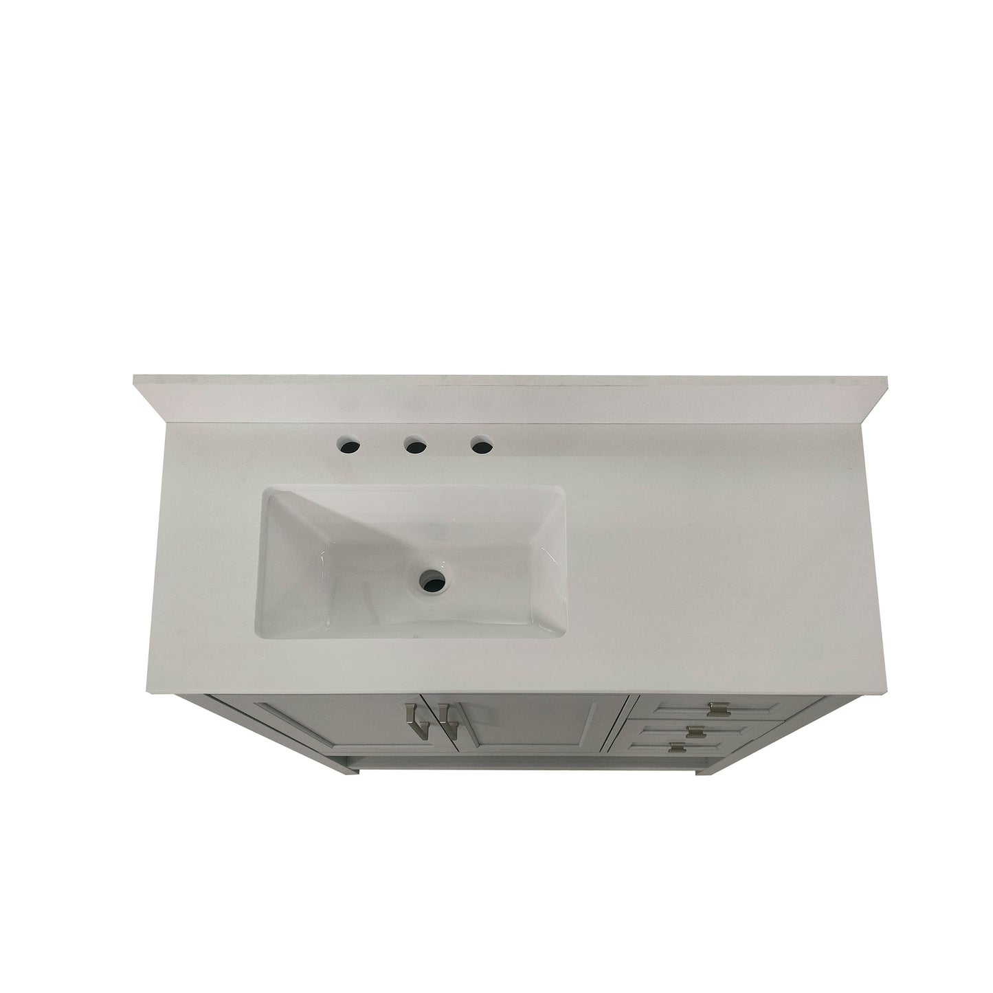 Vega 42 Inch Bathroom Vanity with Sink, Storage Cabinet with Soft Close Doors, Open Shelf and 3 Drawers, Carrara Marble Finish Countertop, Gray/White