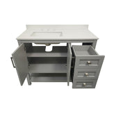 Vega 42 Inch Bathroom Vanity with Sink, Storage Cabinet with Soft Close Doors, Open Shelf and 3 Drawers, Carrara Marble Finish Countertop, Gray/White