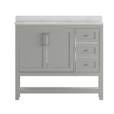 Vega 42 Inch Bathroom Vanity with Sink, Storage Cabinet with Soft Close Doors, Open Shelf and 3 Drawers, Carrara Marble Finish Countertop, Gray/White